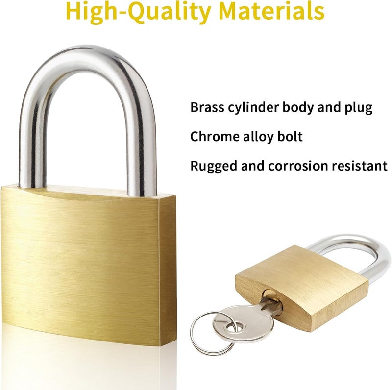 Faburo 4pcs Solid Brass Padlock with Key, Small Pad Lock with Key, Padlocks with 12 Same Keys, Storage Lock Shackle for Locker Outdoor Indoor Use - Image 3